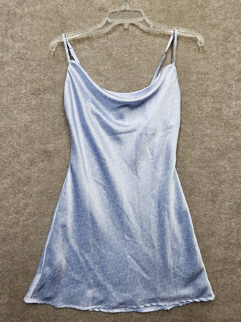 Hollister Silky Blue Slip Dress XS Cowl Neck Adjustable Straps Y2K Mini Satin - Picture 3 of 13